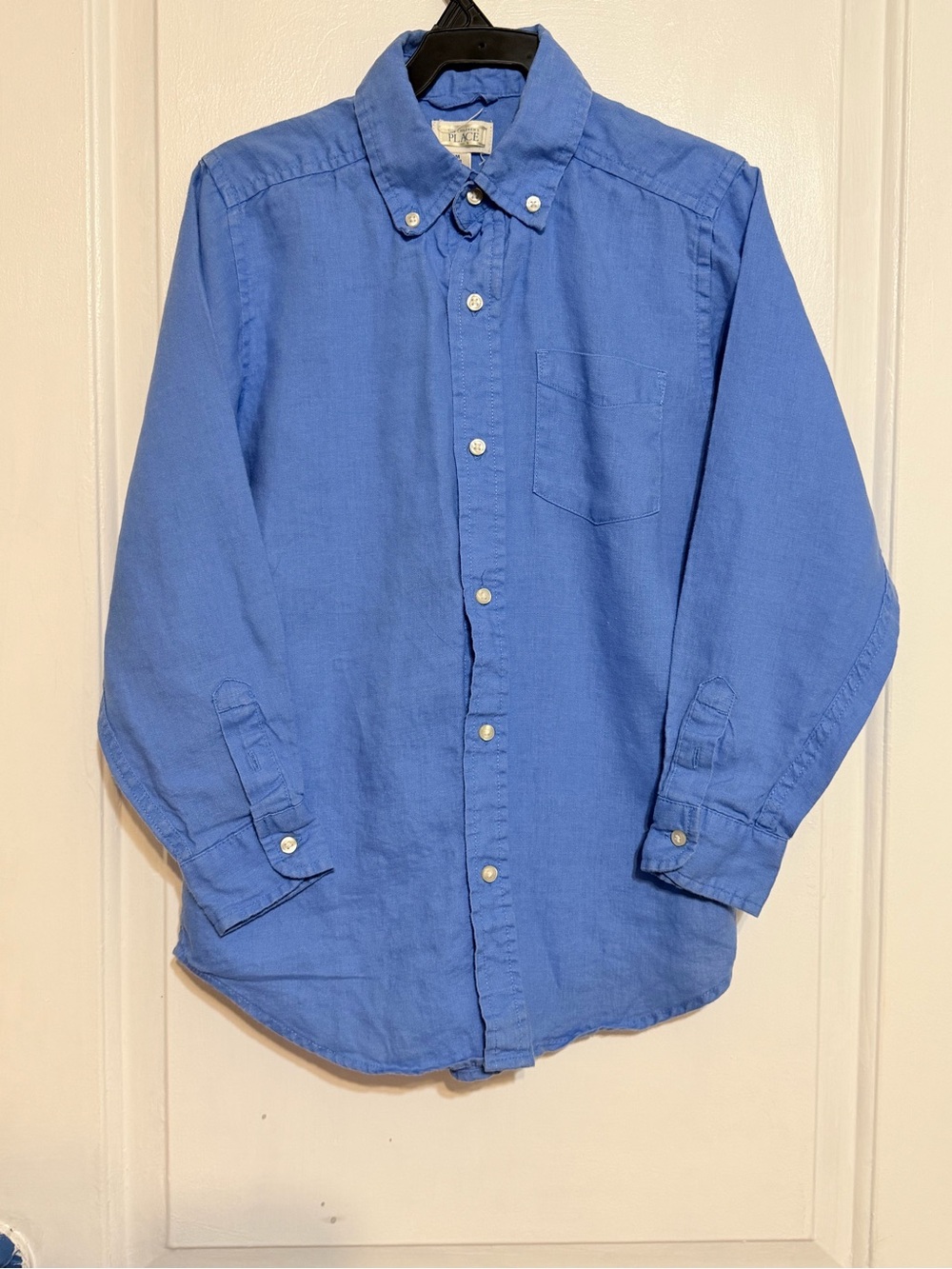 Boys  Button-Down Shirt in Blue The Childrens Place sz Med 7/8 Linen